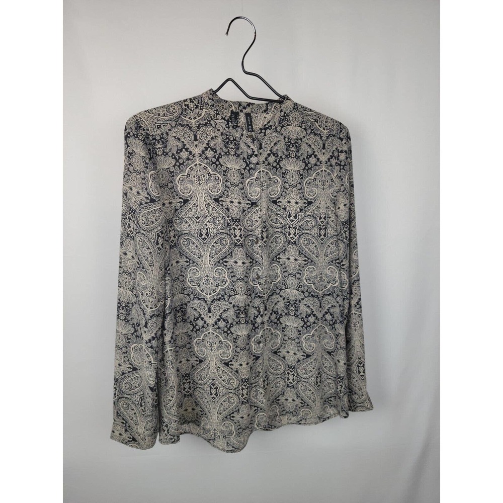 Mango Basic Black And Beige Paisley Button Up Blo… - image 2